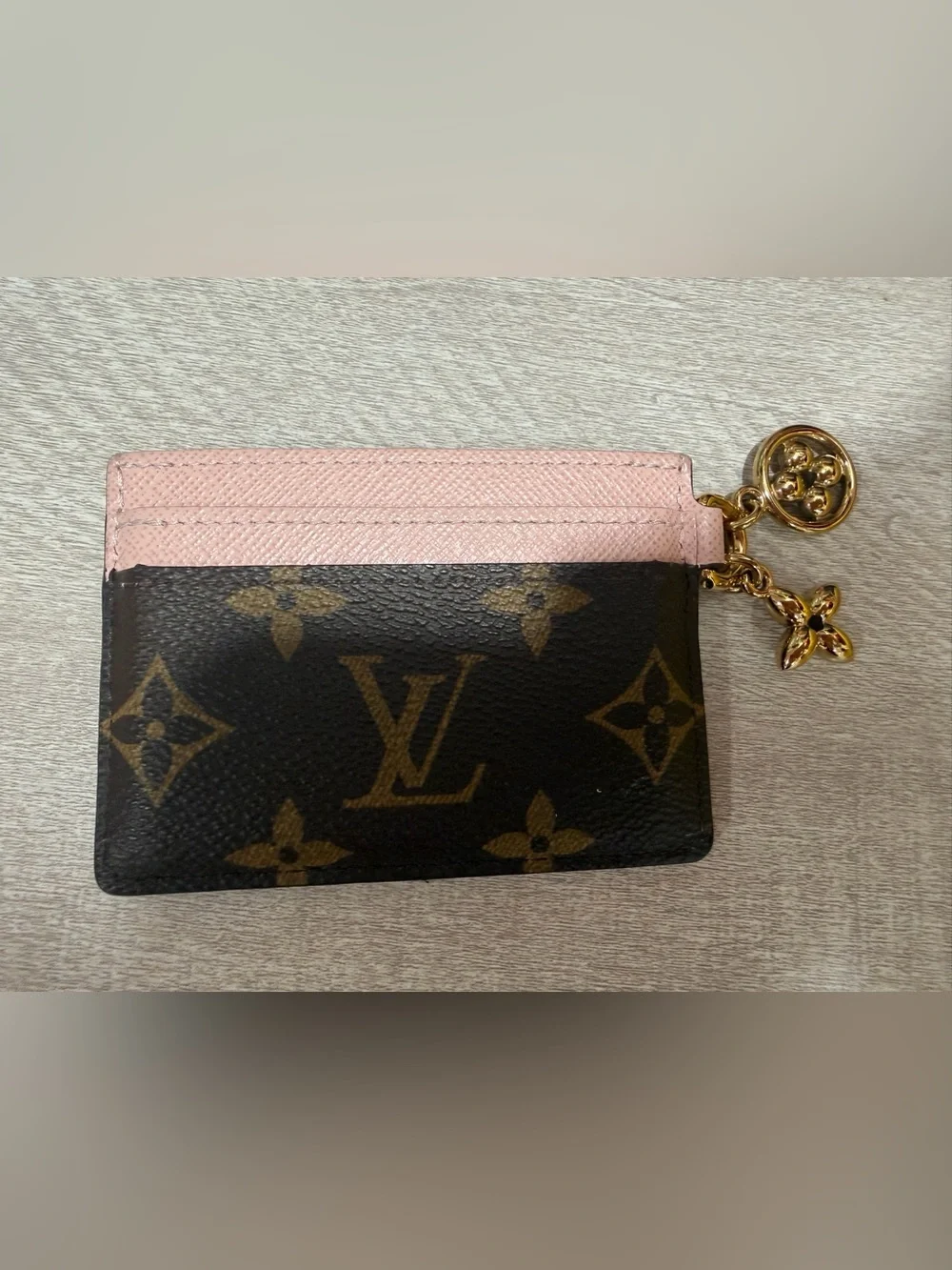 Louis Vuitton Brown Monogram Card Case with Pink Interior and Gold Hardware